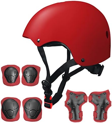 Kids Skateboard Bike Helmet Pads Set Protective Gear from Rude Boyz - Knee Pads Elbow Pads Wrist Pads Set for Youth Boys Girls