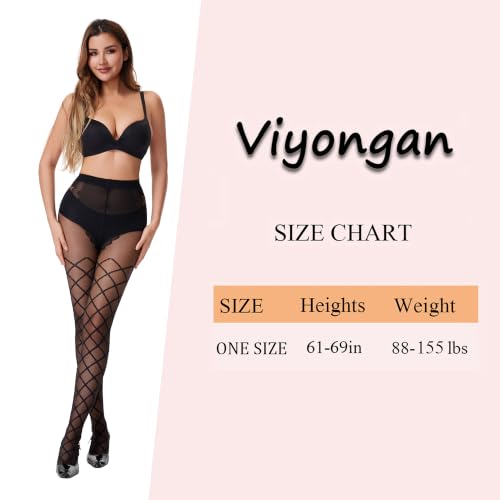 Image of Patterned Tights for Women High Waist Pantyhose Black Sheer Stockings 15D