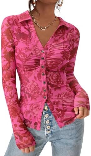 PRETTYGARDEN Women Button Down Floral Shirts 2026 Fall Trendy Lon...