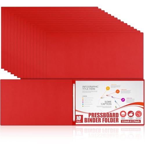 Pressboard report covers with metal prong fasteners (10-pack, 11x17, red)