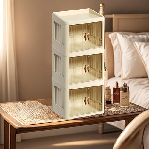 Boîtes de rangement pliables 52,5cm en blanc avec double porte et tiroir