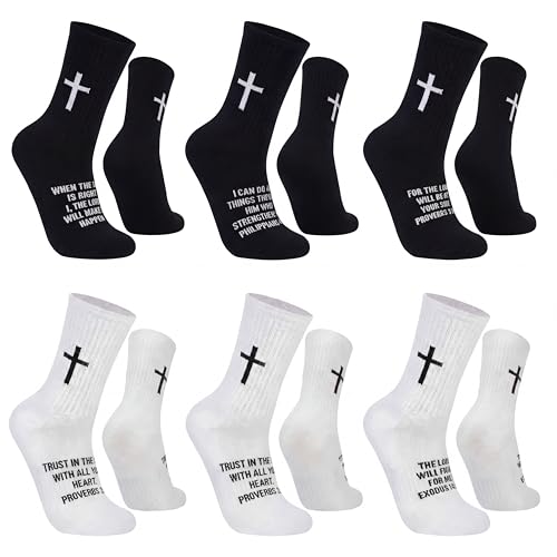 Glitopper 6 Pairs Christian Cross Sock, Bible Verse, Us 6-12 2Color Faith