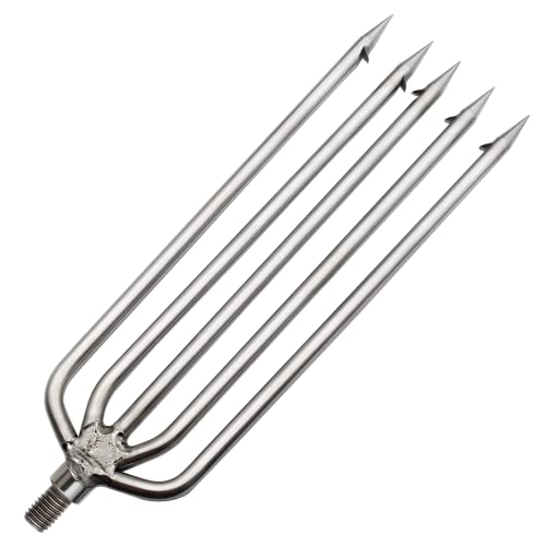 REGITO Fishing Harpoon, Stainless Steel Fishing Barbed Spear Aluminum Alloy Rod Gig Gaff with 8mm Screw for Outdoor Fishing Landing Large Fish Frog (5-Prong, 5-Prong) - Thumbnail 2