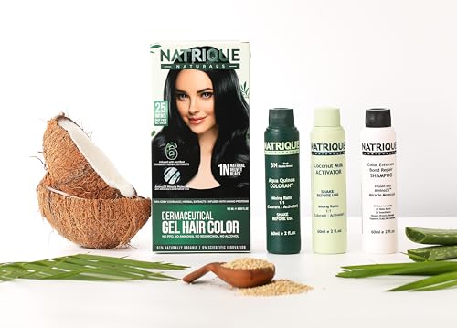 Naturals Gel Hair Color Kit with Advanced Amino Peptide Bond-Repair Technology, 6 Herbal Extracts, Ammonia & PPD Free Colour 180gm (Natural Velvet Black 1N)