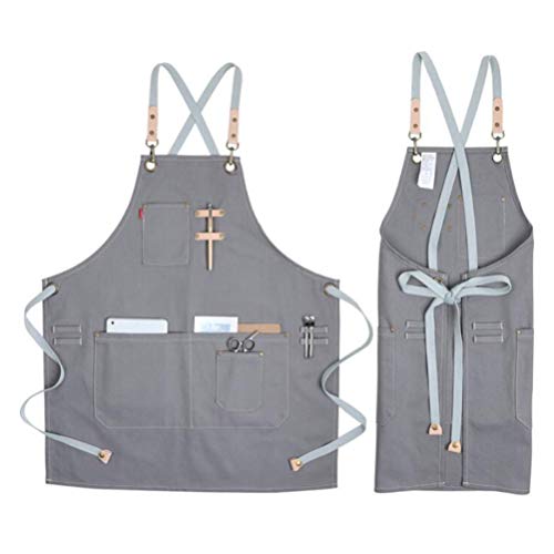 UPKOCH Delantal de Trabajo de Lona Delantal de barbero Delantal de Cocina para Hombres con Bolsillo y Anillo Colgante - Imagen 8