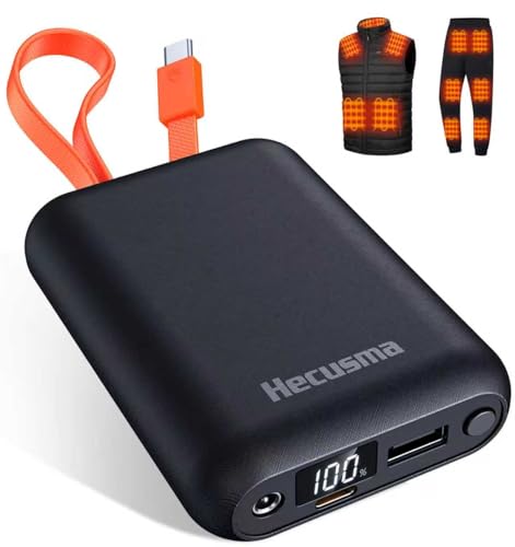 Heated Vest Battery Pack 20,000mAh 7.4V / 5V, Battery Pack for Heated Vest Compatible with ORORO and Venustas, Power Bank for Heating Vests with Built-in USB-C Cable, DC/USB-C & A Ports, LED Display