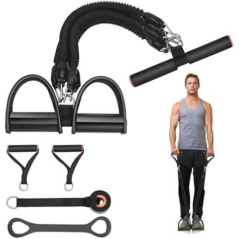 Awaiymi Pedal Resistance Band, Exercise Bands with Handles, Elastic Sit up Pull Rope, Workout Bands for Physical Therapy, at Home Fitness, Strength Training Equipment with 8 Shape Fitness Band Cover