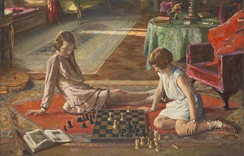 Impression sur toile John Lavery Les Joueurs d'Échecs de qualité supérieure en 60x90cm