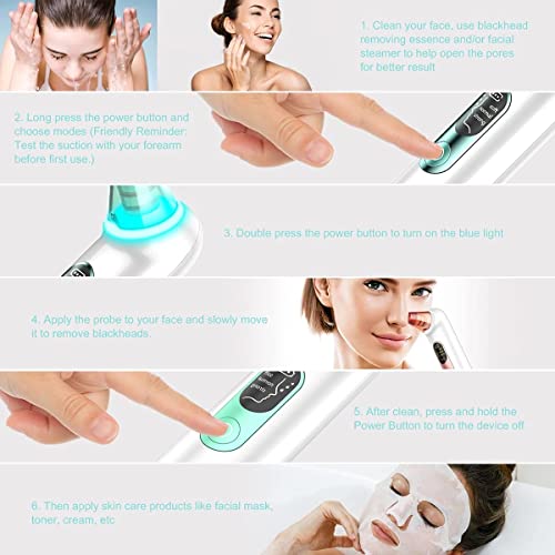 Blackhead Remover Pore Vacuum - Hotsch Blackhead Removal Tool, Pore Cleaner Electric Acne Extractor Kit, LED Display USB Rechargeable with Upgraded Blue Light 4 Replaceable Suction Probes - Thumbnail 3