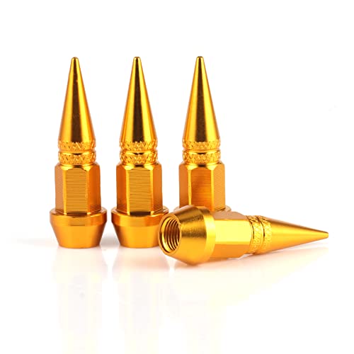 SINGARO 45mm Spiked Aluminum Stem Valve Caps,4PCS Dustproof Tire Wheel Stem Caps for Cars,SUVs,Trucks Bicycles and Motorcycles(Gold)