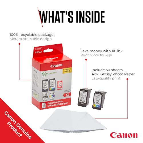 Canon Originaltinte PG-545XL / CL-546XL (2 XL Tintenpatronen; Schwarz+Farbe) - Photo Value Pack (inkl. Canon Fotopapier GP-501 50 Blatt 10x15cm)