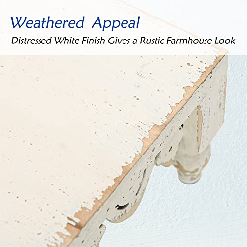 Nikky Home Wood Pedestal Stand Display Riser For Kitchen Counter, Farmhouse Rustic Wooden Decorative Tray, Hand Carved Centerpiece Decor For Coffee Bar Table, Dining Room - Distressed White #TOP30