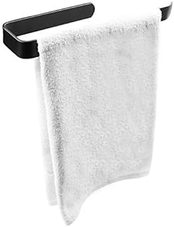 Mczcent Black Hand Towel Holder, Self Adhesive & Wall Mounted Bathroom Towel Rail Aluminum Alloy Bath Towel Hanger NO Drilling Bathroom Towel Rod Shower Towel Rack for Bathroom Kitchen, 13-Inch