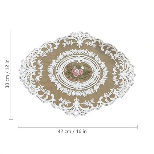 Image of 2 Pack Retro Lace Placemats, French Crochet Doilies, Fashionable Embroidered Cup Mat Vase Mats, Handmade Embroidered Table Mats 12x16-in Beige Place Mats Cup Mat (White)