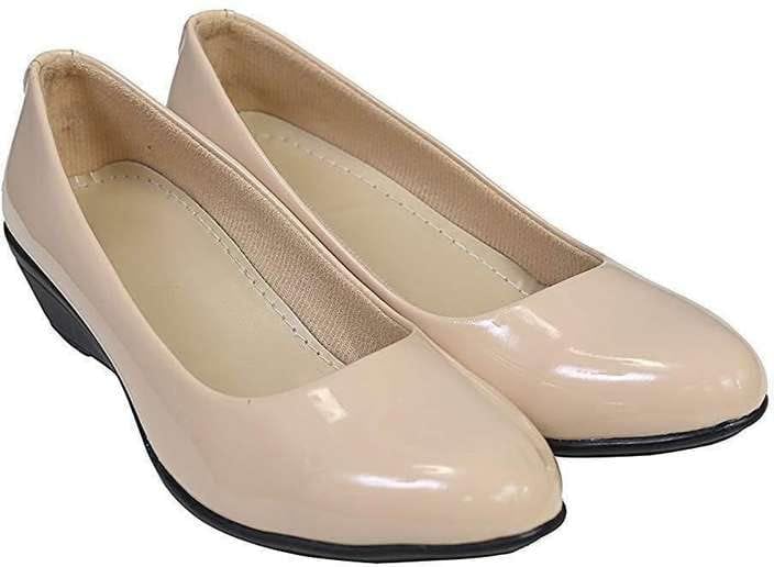 Women's Patent Leather Wedge Pumps, Nude Beige, Round Toe, Low Heel, Slip-On Court Shoes-picture-25