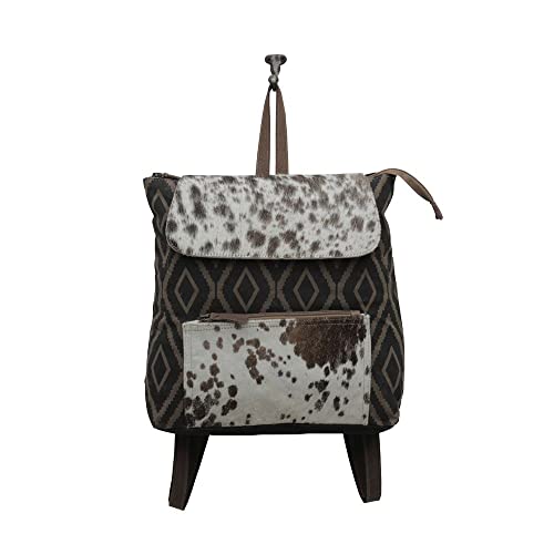 Myra Bag Western Leather Backpack Bag for Women - Flapover Upcycled Cowhide Bag Mocha Splashes4