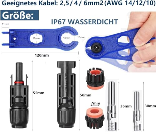 12 Paar Solar Stecker Set PV Solarstecker Plug Play Solaranlage Solarpanel Stecke Kabelstecker Photovoltaik Steckverbinder Kompatibel mit Solarkabel 2.5mm²/4mm²/6mm² Verlängerung kabel