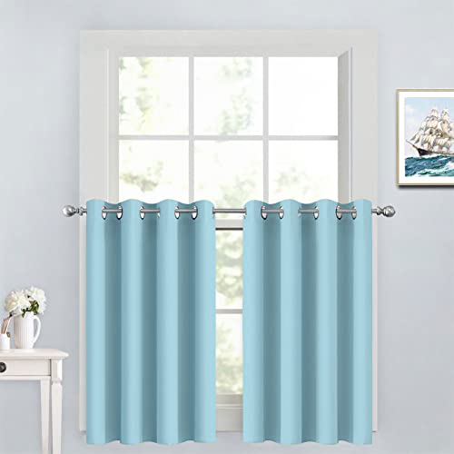 Yakamok Blackout Window Valances for Kitchen Thermal Insulated Blackout Grommet Top Curtain for Bedroom,Sky Blue, 52x36 Inch, 2 Panels