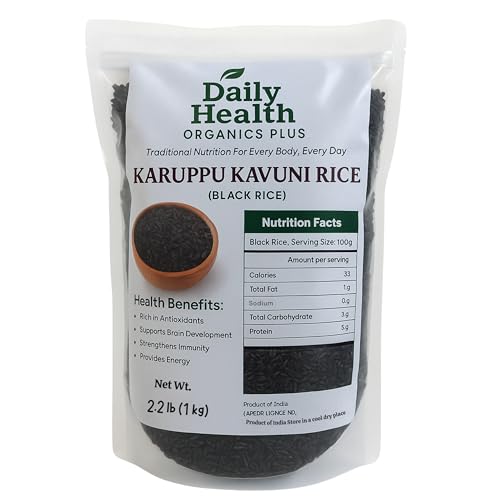 Image of Karuppu Kavuni Rice 1kg | Black Rice 1kg Pack | Rich in Antioxidants & Nutrients | Low Glycemic Index | Naturally High in Fiber | Unpolished Whole Grain | Premium Quality (1000g)