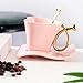 Winlauyet 135 ml / 4.56 oz Porcelain Espresso Cups Heart-Shaped Cup Mug with Saucers and Spoon Ceramic Coffee Tea Cups (Pink)