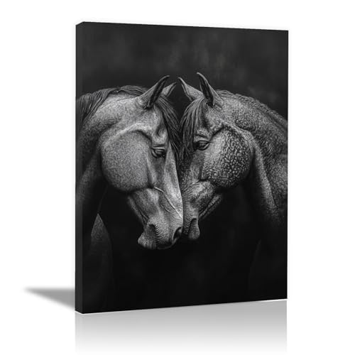 Cheval noir impression sur toile CUDAOO 70x100cm encadrée pour décoration moderne