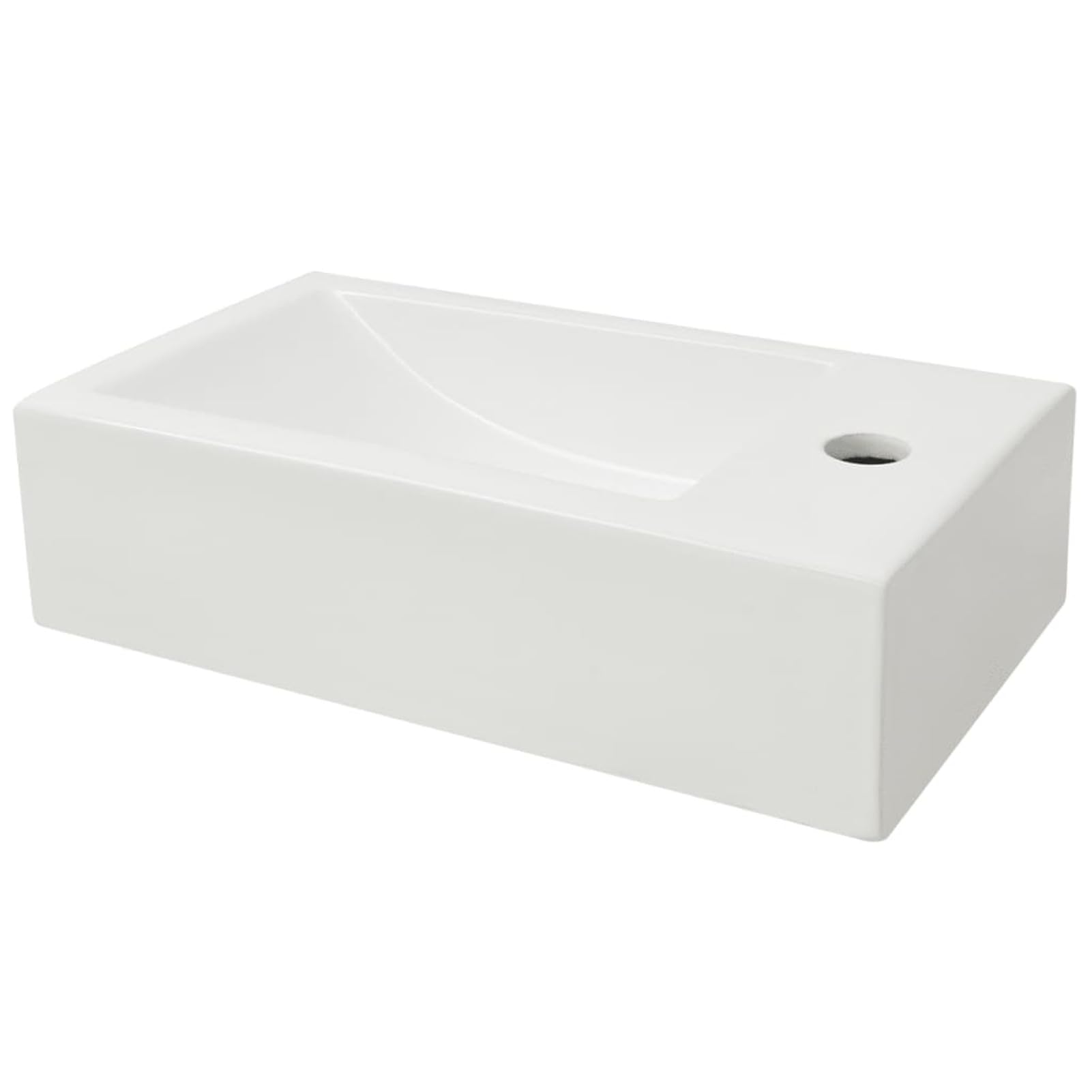 Lavabo con Agujero Grifo, Lavabo sobre Encimera, Lavabo Baño, Muebles De Baño, Mueble Lavabo, Rectangular cerámica 46x25,5x12 Blanco