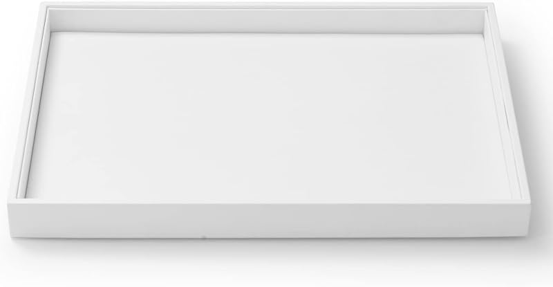 Flat PU Leather Jewelry Display Tray for Dresser & Retail White | No Compartment Design, Large Open Space, Stackable, For Ring Necklace Bracelet Watch Earring Bangle