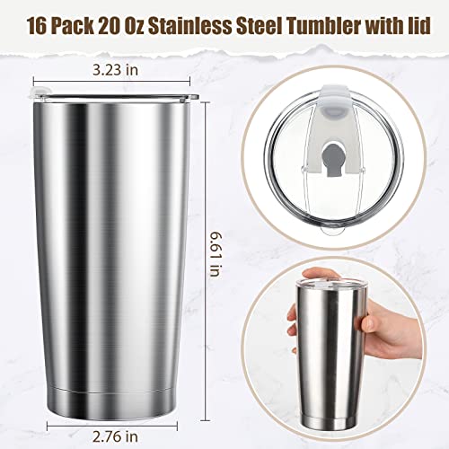 Nuogo 16 Pack 20 Oz Stainless Steel Tumblers Bulk Powder Coated Tumbler With Spill Proof Lid Double Wall Metal Coffee Cups Reusable Silver Vacuum Insulated Travel Mugs For Cold And Hot Drink #TOP1