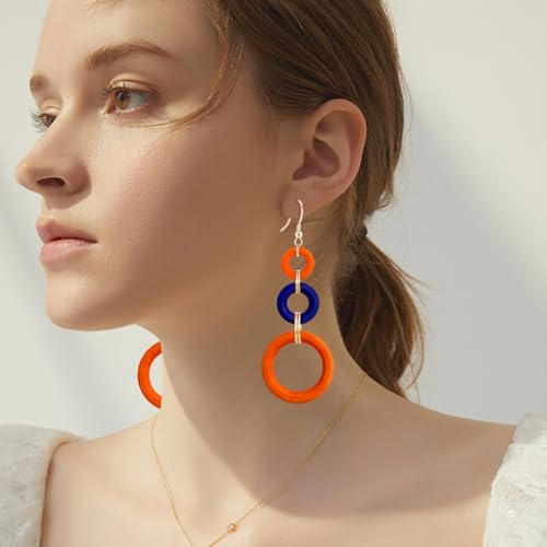 Bohemian Handmade Natural Wooden Circle Round Hoop Splicing Hook Earrings Lightweight Retro Colorful Long Wood Geometric Dangle Drop Earrings for Women3