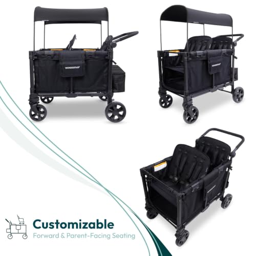 Image of WonderFold W4 Elite Pro Stroller Wagon, Aluminum Frame, 4 Seater, Jet Black