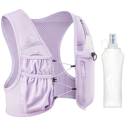Zelvot Running Vest for Women Men, USA Original Patent, Adjustable Chest Straps Running Hydration Vest with 500ml Soft Flask, Lightweight Reflective Hydration Backpack for Marathon (Purple, M/L)