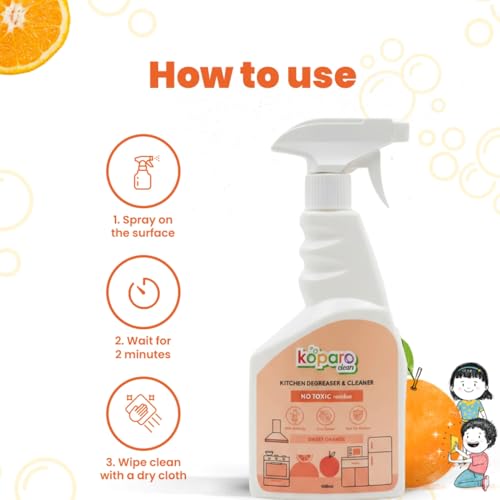 Image of Koparo Kitchen Cleaning Spray | Instantly Dissolves Grease & Oil Stains | Kitchen Cleaner for Chimney, Gas Stove, Microwave & Tiles | Plant-Based, Non-Toxic Spray for a Happy Kitchen & Planet | 400ml