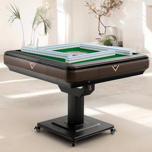 EDILLY Automatic Mahjong Table with 2 Sets of 152 Tiles (42mm) Folding Electric Mahjong Shuffler with Wheels Suitable for American Chinese & Taiwanese Style Mah Jong