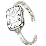 MOINSPIRE Starlight Slim Bands for Women Compatible with Apple Watch 42mm(S3/2/1)/44/45/46/49mm, Stainless Steel Stylish Diamond Bracelet, Dressy Strap for iWatch Series 11/10/9/8/7/6/5/4/3/2/1/SE