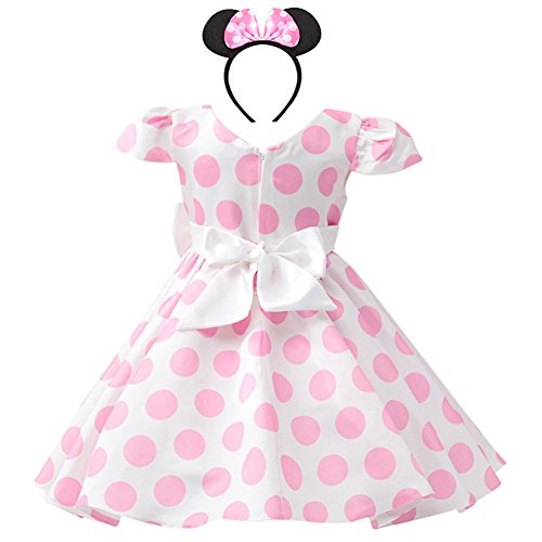 Toddler Girls Vintage Cap Sleeve Polka Dot Dress Halloween Princess Costume Birthday Party Cosplay Fancy Dress Up Bowknot Wedding Pageant Formal Prom Dance Gown With Mouse Ears Headband Pink 18 Months #TOP1