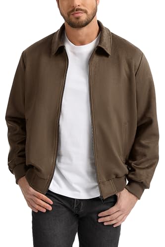 Fahsyee Men's Faux Suede Bomber Jacket Casual Stylish Outwear, Lightweight