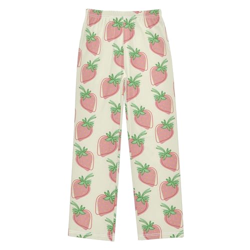 Strawberry Cute Pink Cartoon Pattern Cute Pajama Pants, Soft Sleepwear Lounge Pants Pajama Pj Bottoms for 6-14 Years