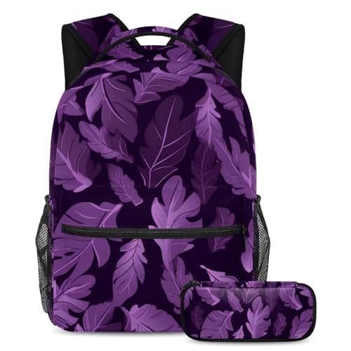 Cartables motif feuilles violettes, ensemble de 2 sacs à dos scolaires pour adolescents