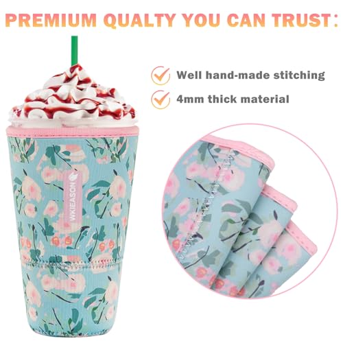 Image of Reusable Iced Coffee Insulator Sleeve for Cold Beverages and Neoprene Cold Coffee Cup Sleeves Cooler Cover 16-32OZ for Coffee Cups, McDonalds, Dunkin Donuts, More(Floral flower)