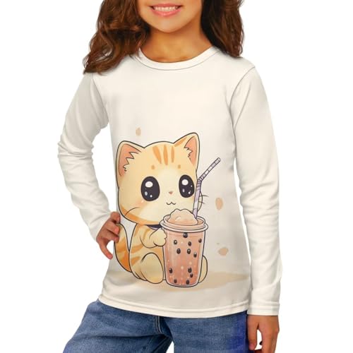 Image of Girls Long Sleeve Shirt with Cute Graphic Casual Pullover Tops 3-16Y