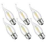 CRLight 2W 3200K LED Medium Base(E26) Chandelier Bulb Soft White 300LM Dimmable, 30W Equivalent E26 Medium Base LED Candle Bulbs, C35 Clear Glass Flame Shape Bent Tip, 6 Pack