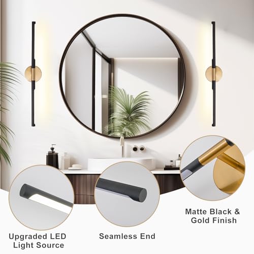 Image of Modern Bathroom Light Fixtures Over Mirror 36 Inch, 26W 360 Rotatable Dimmable 4000K Led Vanity Light Bar, Black and Gold Bathroom Vanity Lights Above Mirror