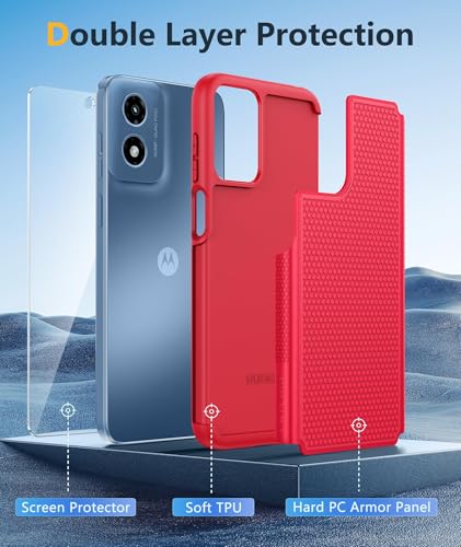 Image of FNTCASE for Motorola Moto G-Play-2024 Case: Dual Layer Protective Heavy Duty Cell Phone Cover Shockproof Rugged with Non Slip Textured Back - Military Protection Bumper Tough (Red)