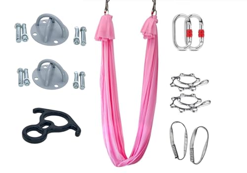 EUHMUOD Aerial Yoga Hammock Kit - Durable 9 Yards Silk Fabric with Carabiners & Guide - Compatible with Aerial Yoga, Acrobatic Training and Home Fitness for All Levels (Rigging Point Up to 13ft, 300lb Capacity)