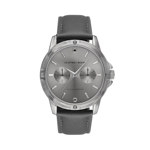 Montre pour homme Geoffrey Beene avec bracelet en cuir gris et boîtier en acier inoxydable