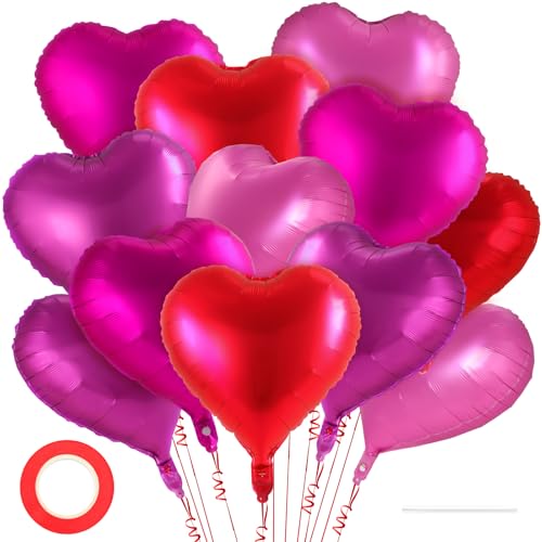 Image of 12 Pcs Colorful Heart Balloons,18 Inch Heart Foil Balloons Love Balloon Valentine Balloon for Birthday Party Wedding Engagement Party Baby Shower Valentine Day Decorations