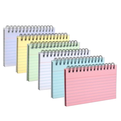 ZTVOWTO 6Paquetes de Tarjetas Fichas de Estudio Hojas de Revisión Pequeño Rotafolio para El Estudio en laOficina Escuela Tarjetas de Memoria conCubierta Transparente 6Colores 12,5 8cm