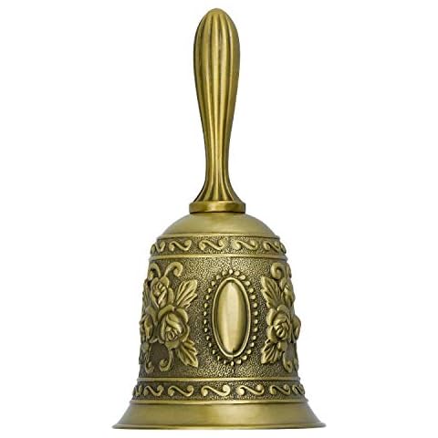 DESON Bronze Hand Bell Classic Metal Loud Call Bell Traditional Alarm Hand Bell Christams Bell Service Call Bell for Dinner School Reception 11.5cm x 5.3cm Home Decoration Cover