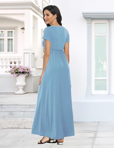 Image of Lacavocor Womens Short Sleeve Maxi Dresses Empire Waist Long Dress