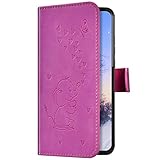 Uposao Compatibile con Samsung Galaxy Note 10 Pro Custodia in Pelle Custodia Protettiva Borsa per Cellulare Bellissima Farfalla Elefante Cuore Motivo Floreale Cover in Bookstyle Flip Case,Purple Red